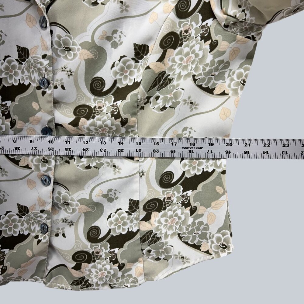 kathy Che Plus Floral Print Blouse 3/4 Sleeve Button-Down Polyester Womens Size - Picture 9 of 10